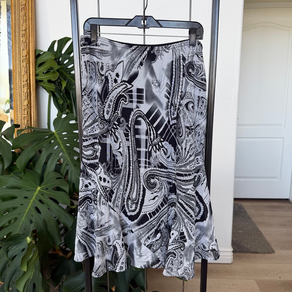 Carole Little Black White Paisley Midi Skirt Vintage Large